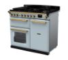 Rangemaster 18078 Estel Deluxe 100 Dual Fuel Range Cooker in Misty Blue with Antique Brass Trim - ESDL100DFPMSB/AB1_angled view