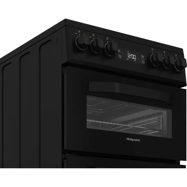 Hotpoint HDE5VDCB 50cm Electric Double Cooker with Ceramic Hob - Black_angled