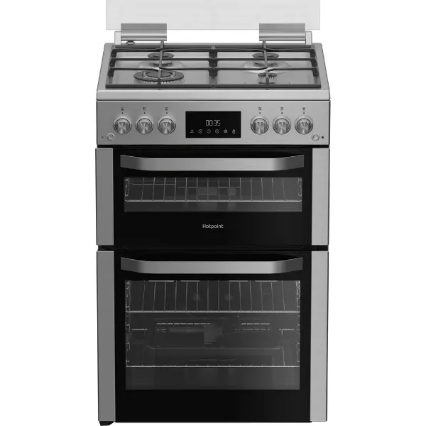 Hotpoint HDG6GDCWX 60cm Gas Double Cooker with Glass Lid - Stainless Steel_main