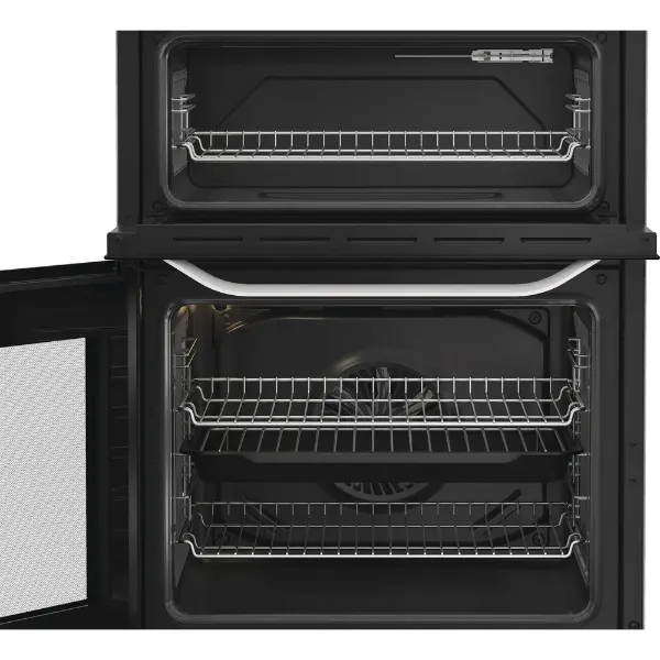 Hotpoint HDD6GDC2W 60cm Dual Fuel Double Cooker with Glass Lid - White_door open