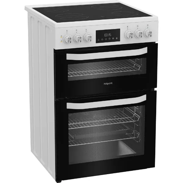 Hotpoint HDE6VDW 60cm Electric Double Cooker with Multiflow - White_angled view