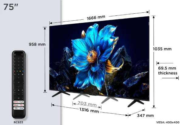 TCL 75P7K-UK 75" 4K QLED Direct LED HDR Google TV_remote
