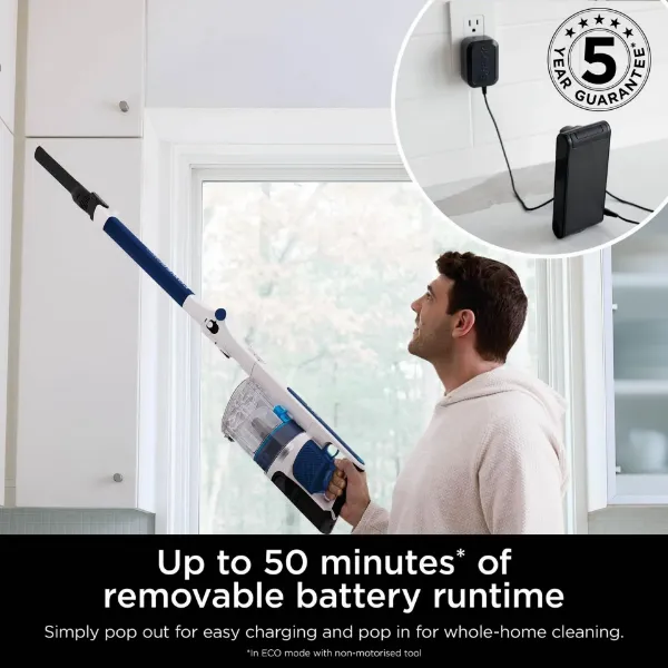 Shark IZ380UK PowerPro Cordless Stick Vacuum Cleaner - 50 Minutes Run Time - Navy Metallic_battery runtime