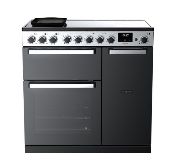 Rangemaster 15802 Edge Deluxe 90 Induction Range Cooker in Black Glass with Chrome Trim - EDDL90EIGBLK/CM1_main