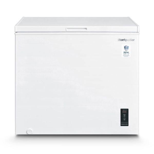 Montpellier MCF200EW 198 Litre Chest Freezer in White, F Rated and 1 x Freezer Basket - Switch from Freezer to Chiller_front