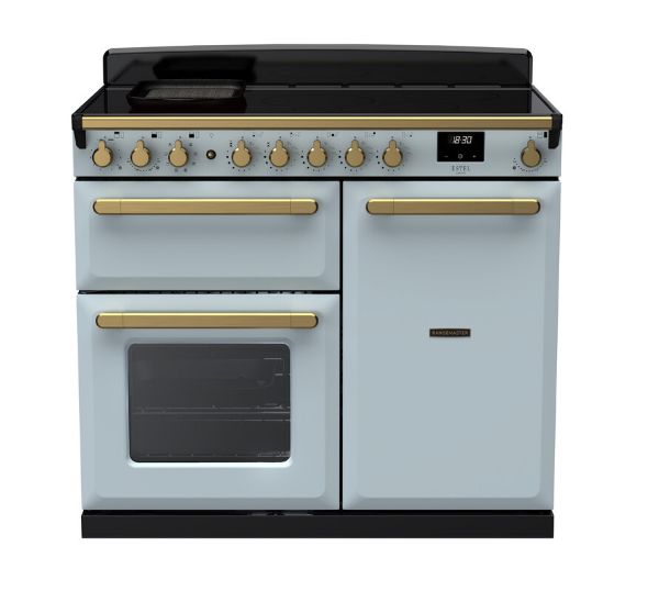 Rangemaster 18092 Estel Deluxe 100 Induction Range Cooker in Misty Blue with Antique Brass Trim - ESDL100EIPMSB/AB1_main