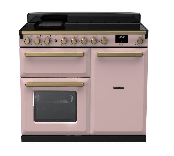 Rangemaster 18093 Estel Deluxe 100 Induction Range Cooker in Pale Pink with Antique Brass Trim - ESDL100EIPPPK/AB1_main