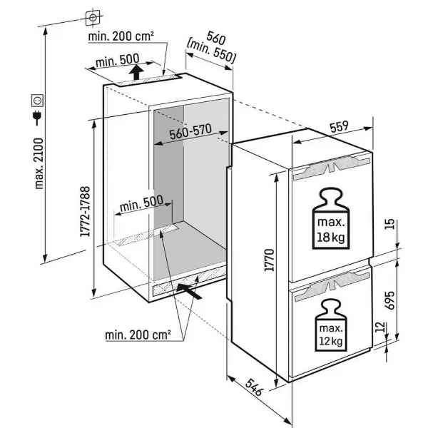 Liebherr IKGN51VE03 55.9cm 60/40 Integrated Frost Free Fridge Freezer_dimensions