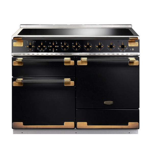 Rangemaster Elise Luxe 110 Induction Range Cooker in Black with Black / Antique Brass Trim