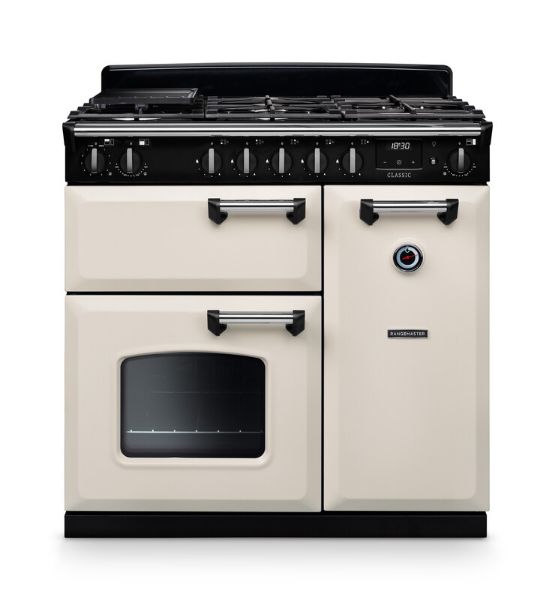 Rangemaster 14151 Classic 90 Dual Fuel Range Cooker in Pale Cream with Chrome Trim - CL90DFPPCR/CM1