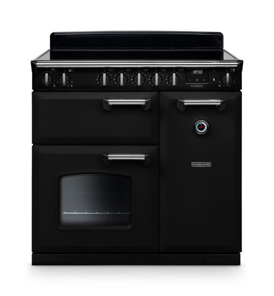 Rangemaster 14175 Classic 90 Induction Range Cooker in Gloss Black with Chrome Trim - CL90EIPGBL/CM1 