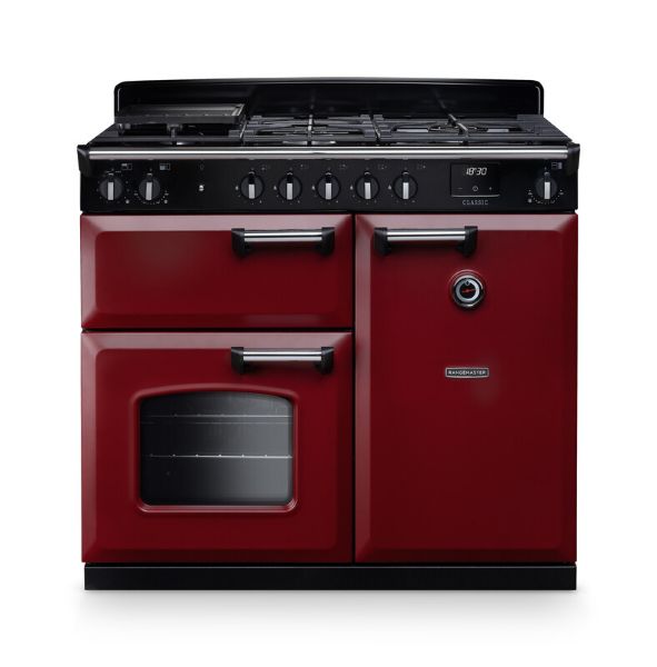 Rangemaster 14192 Classic 100 Dual Fuel Range Cooker in Bordeaux with Chrome Trim - CL100DFPBOR/CM1