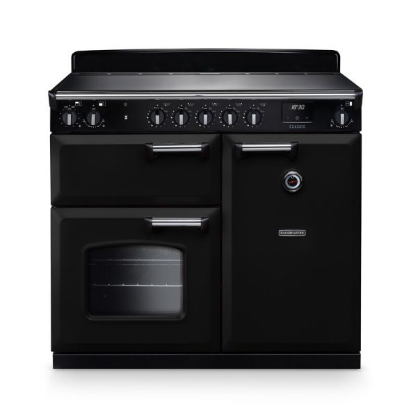 Rangemaster 14205 Classic 100 Induction Range Cooker in Gloss Black with Chrome Trim - CL100EIPGBL/CM1