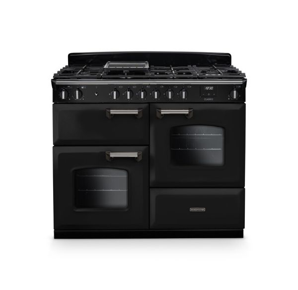 Rangemaster 14215 Classic OC 110 Dual Fuel Range Cooker in  Gloss Black with  Chrome Trim  - CLO110DFPGBL/CM1