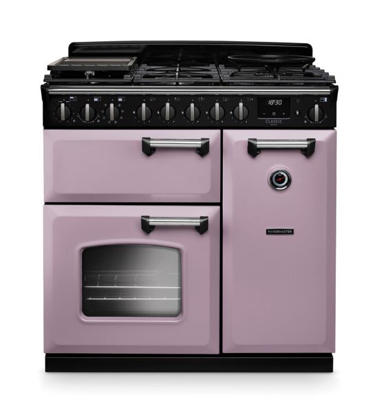 Rangemaster 17799 Classic Deluxe  90 Dual Fuel Range Cooker in Heather with Chrome Trim - CLDL90DFPHTH/CM1