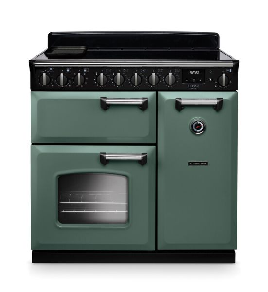 Rangemaster 14590 Classic Deluxe 90 Induction Range Cooker in Mineral Green with Chrome Trim - CLDL90EIPMGR/CM1