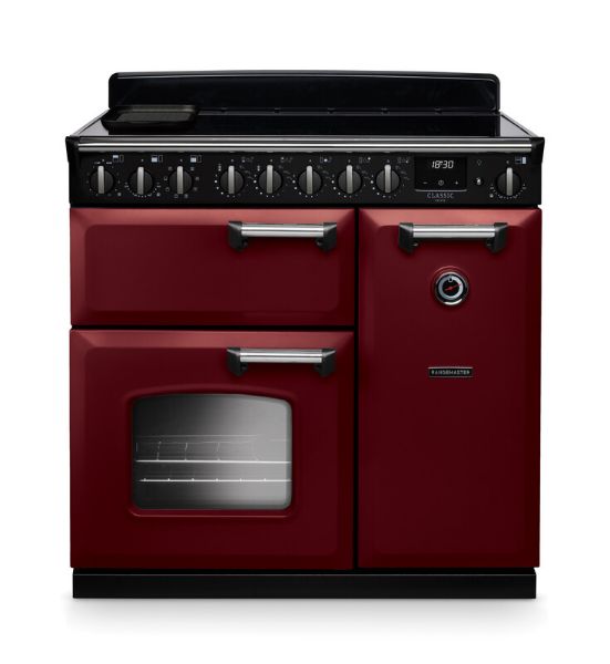 Rangemaster 14594 Classic Deluxe  90 Induction Range Cooker in Bordeaux with Chrome Trim - CLDL90EIPBOR/CM1