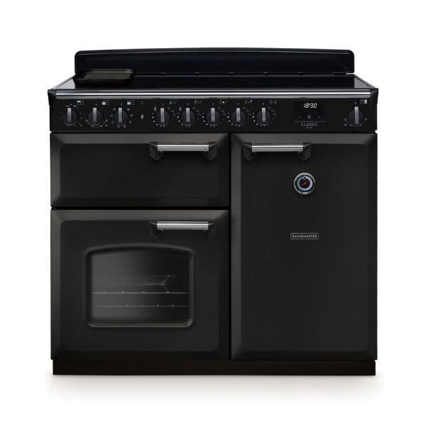 Rangemaster 14673 Classic Deluxe 100 Induction Range Cooker in Charcoal Black with Chrome Trim - CLDL100EIPCBL/CM1