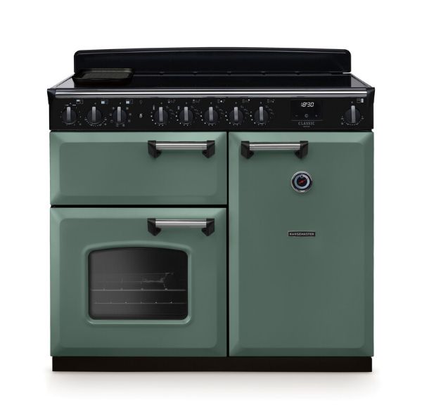 Rangemaster 14675 Classic Deluxe 100 Induction Range Cooker in Mineral Green with Chrome Trim - CLDL100EIPMGR/CM1