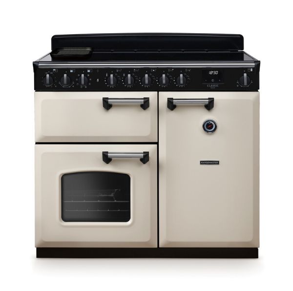 Rangemaster 14677 Classic Deluxe 100 Induction Range Cooker in Pale Cream with Chrome Trim - CLDL100EIPPCR/CM1