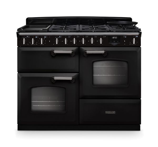 Rangemaster 14707 Classic Deluxe OC 110 Dual Fuel Range Cooker in Charcoal Black with Chrome Trim   - CLDLO110DFPCBL/CM1