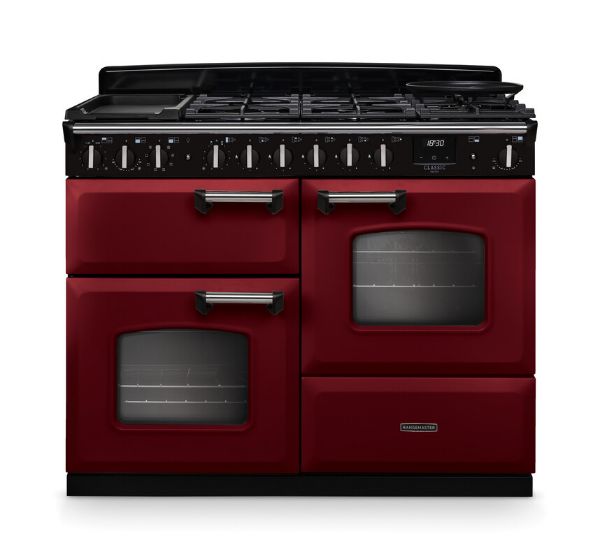Rangemaster 14713 Classic Deluxe OC 110 Dual Fuel Range Cooker in Bordeaux with Chrome Trim - CLDLO110DFPBOR/CM1