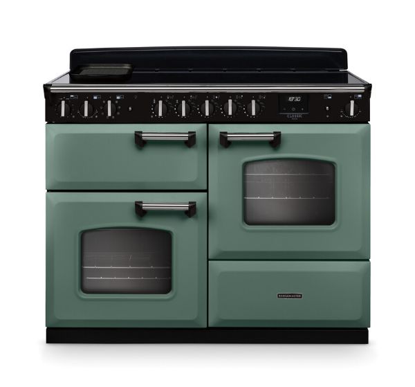Rangemaster 14760 Classic Deluxe OC 110 Induction Range Cooker with Proving Drawer in Mineral Green with Chrome Trim - CLDLO110EIPMGR/CM1