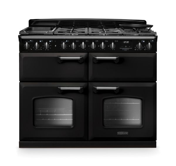 Rangemaster 14875 Classic Deluxe BC 110 Dual Fuel Range Cooker in Charcoal Black with Chrome Trim - CLDLB110DFPCBL/CM1