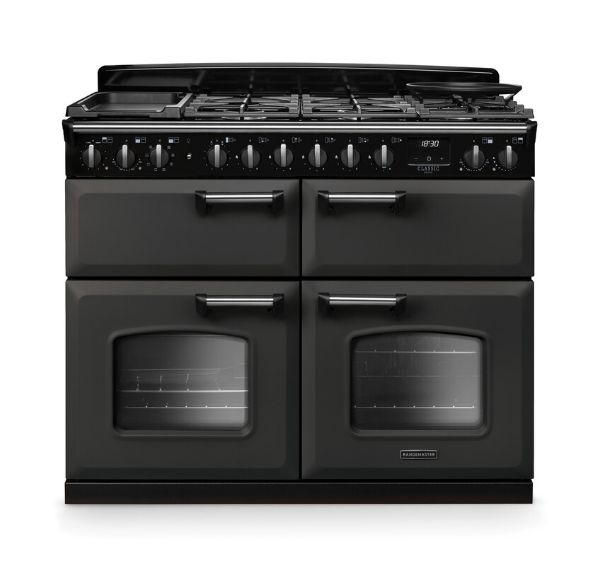 Rangemaster 14876 Classic Deluxe BC 110 Dual Fuel Range Cooker in Slate with Chrome Trim - CLDLB110DFPSLT/CM1