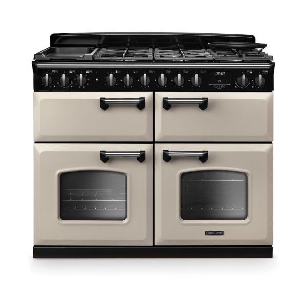 Rangemaster 14879 Classic Deluxe BC 110 Dual Fuel Range Cooker in Pale Cream with Chrome Trim - CLDLB110DFPPCR/CM1
