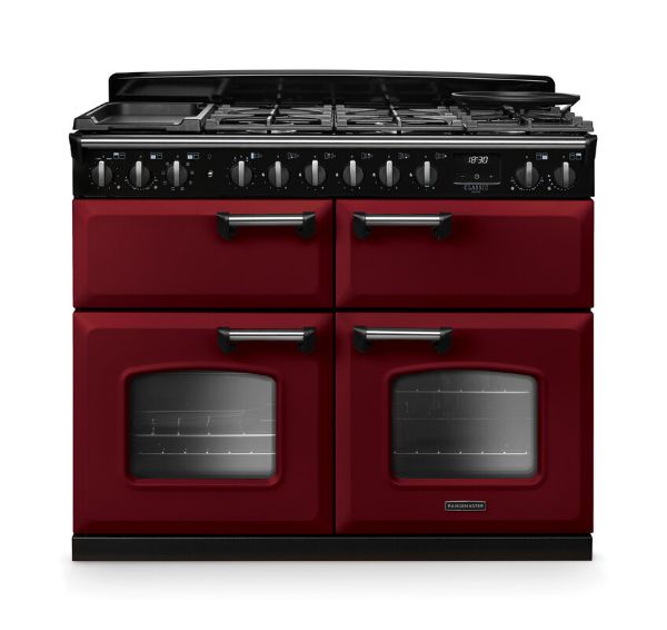 Rangemaster 14881 Classic Deluxe BC 110 Dual Fuel Range Cooker in Bordeaux with Chrome Trim - CLDLB110DFPBOR/CM1