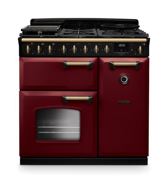 Rangemaster 18261 Classic Deluxe 90 Dual Fuel Range Cooker in Bordeaux with Antique Brass Trim - CLDL90DFPBOR/AB1