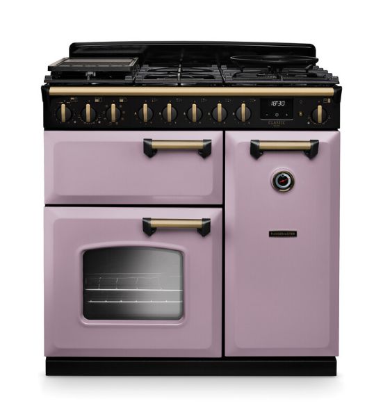Rangemaster 18403 Classic Deluxe 90 Dual Fuel Range Cooker in Heather with Antique Brass Trim - CLDL90DFPHTH/AB1