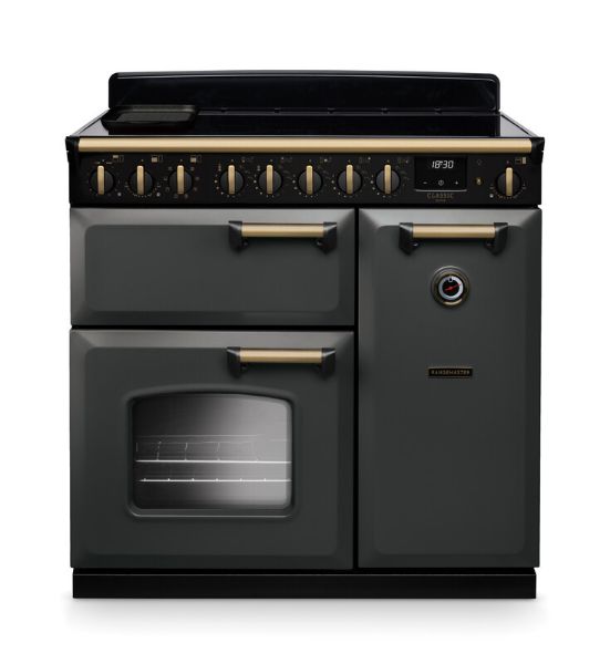 Rangemaster 18277 Classic Deluxe  90 Induction Range Cooker in Slate with Antique Brass Trim - CLDL90EIPSLT/AB1