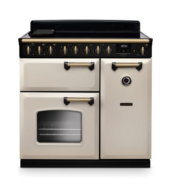 Rangemaster 18280 Classic Deluxe 90 Induction Range Cooker in Pale Cream with Antique Brass Trim - CLDL90EIPPCR/AB1