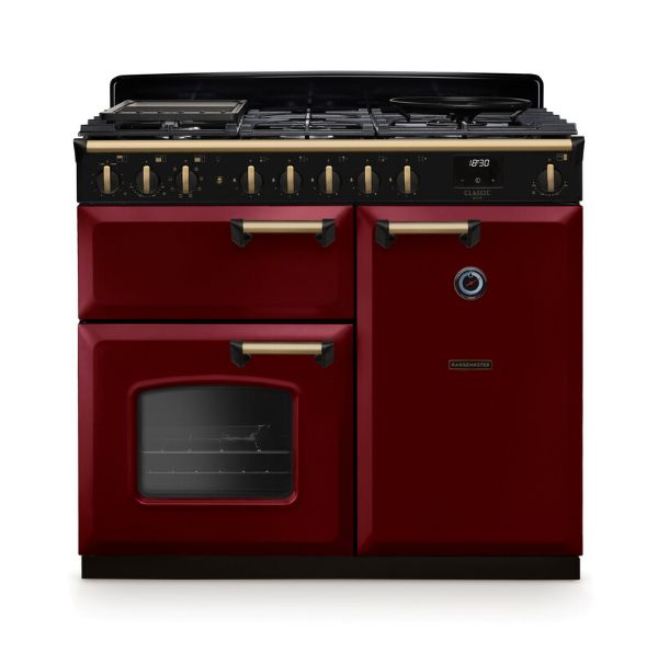 Rangemaster 18301 Classic Deluxe 100 Dual Fuel Range Cooker in Bordeaux with Antique Brass Trim - CLDL100DFPBOR/AB1