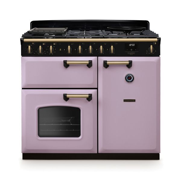 Rangemaster 18409 Classic Deluxe 100 Dual Fuel Range Cooker in Heather with Antique Brass Trim - CLDL100DFPHTH/AB1