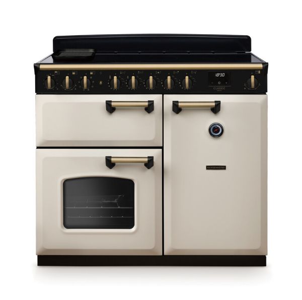 Rangemaster 18314 Classic Deluxe 100 Induction Range Cooker in Pale Cream with Antique Brass Trim - CLDL100EIPPCR/AB1