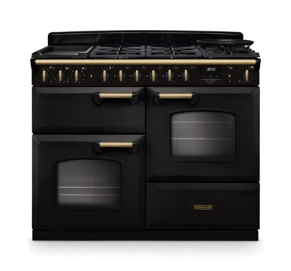 Rangemaster 18324 Classic Deluxe OC 110 Dual Fuel Range Cooker in Charcoal Black with Antique Brass Trim - CLDLO110DFPCBL/AB1