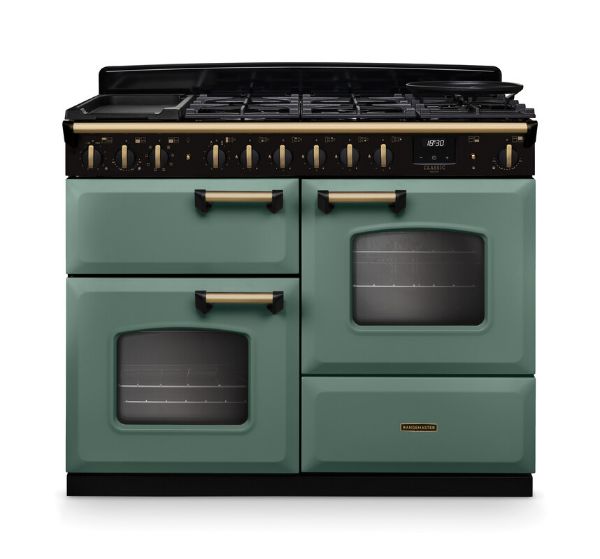 Rangemaster 18326 Classic Deluxe OC 110 Dual Fuel Range Cooker in Mineral Green with Antique Brass Trim - CLDLO110DFPMGR/AB1