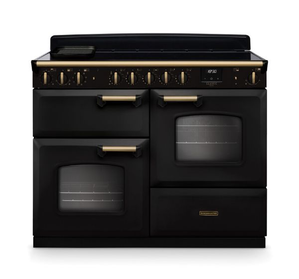 Rangemaster 18344 Classic Deluxe OC 110 Induction Range Cooker with Proving Drawer in Charcoal Black with Antique Brass Trim - CLDLO110EIPCBL/AB1
