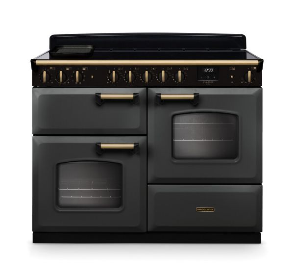 Rangemaster 18345 Classic Deluxe OC 110 Induction Range Cooker with Proving Drawer in Slate with Antique Brass Trim - CLDLO110EIPSLT/AB1
