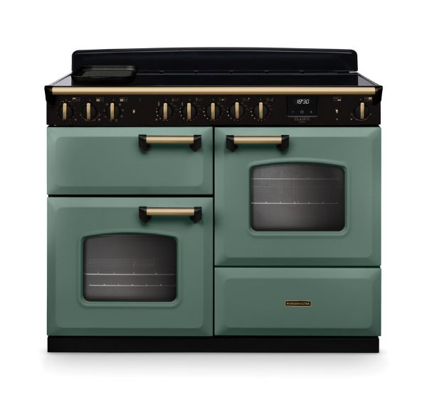 Rangemaster 18346 Classic Deluxe OC 110 Induction Range Cooker with Proving Drawer in Mineral Green with Antique Brass Trim - CLDLO110EIPMGR/AB1