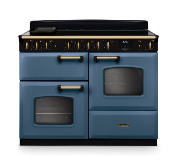Rangemaster 18347 Classic Deluxe OC 110 Induction Range Cooker with Proving Drawer in Stone Blue with Antique Brass Trim - CLDLO110EIPSTB/AB1