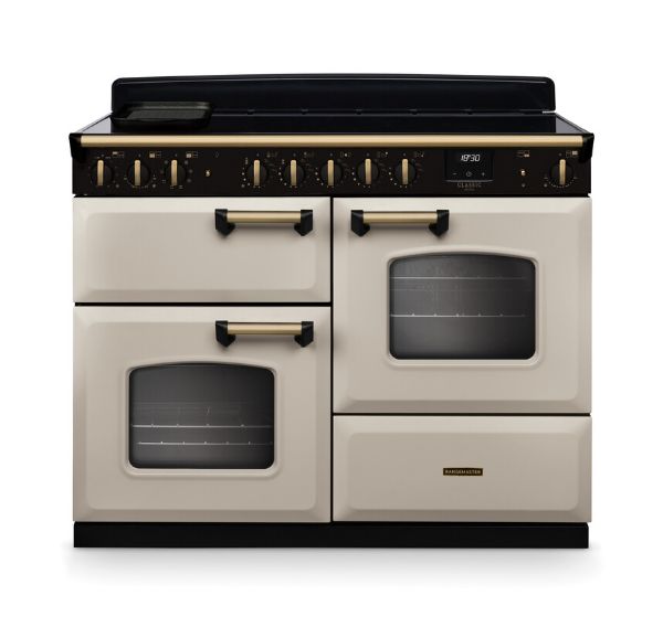 Rangemaster 18348 Classic Deluxe OC 110 Induction Range Cooker in Pale Cream with Antique Brass Trim - CLDLO110EIPPCR/AB1