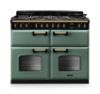 Rangemaster 18366 Classic Deluxe BC 110 Dual Fuel Range Cooker with Slow Cook Oven in Mineral Green with Antique Brass Trim - CLDLB110DFPMGR/AB1