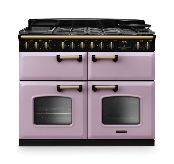 Rangemaster 18419 Classic Deluxe BC 110 Dual Fuel Range Cooker with Slow Cook Oven in Heather with Antique Brass Trim - CLDLB110DFPHTH/AB1