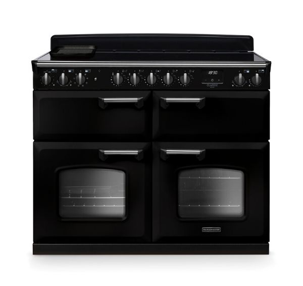 Rangemaster 14925 Classic Deluxe BC 110 Induction Range Cooker with Slow Cook Oven in Gloss Black with Chrome Trim - CLDLB110EIPGBL/CM1_main
