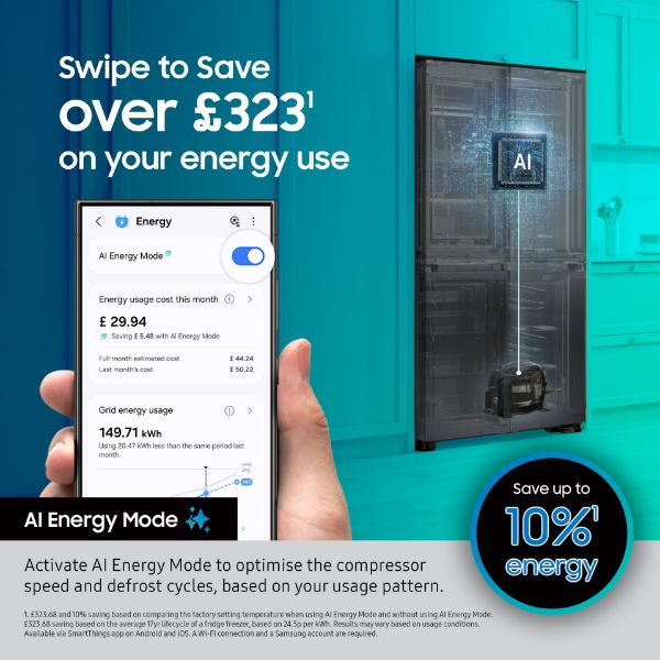 Samsung RS70F64KDTEU Series 6 SpaceMax™ Smart American Fridge Freezer in Silver_ai energy mode