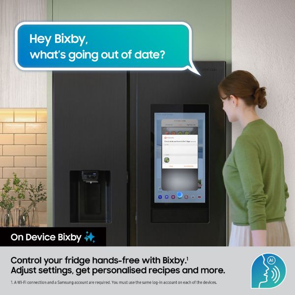 Samsung RS90F66BEFEU Family Hub™ 614L Smart American Fridge Freezer in Black_on device bixby